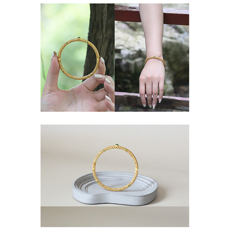 Nimara Ritual Cyan Jade Copper Auspicious Clouds Calm Healing Bracelet Bangle