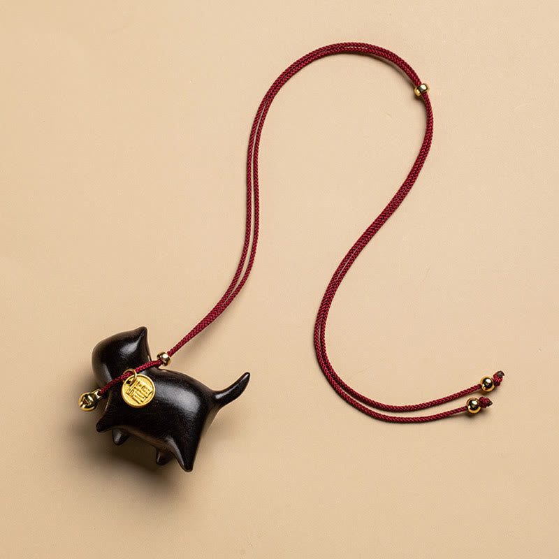 Nimara Ritual Ebony Wood Green Sandalwood Lucky Cat Fu Character Lucky Fortune Bell Balance Car Hanging Decoration