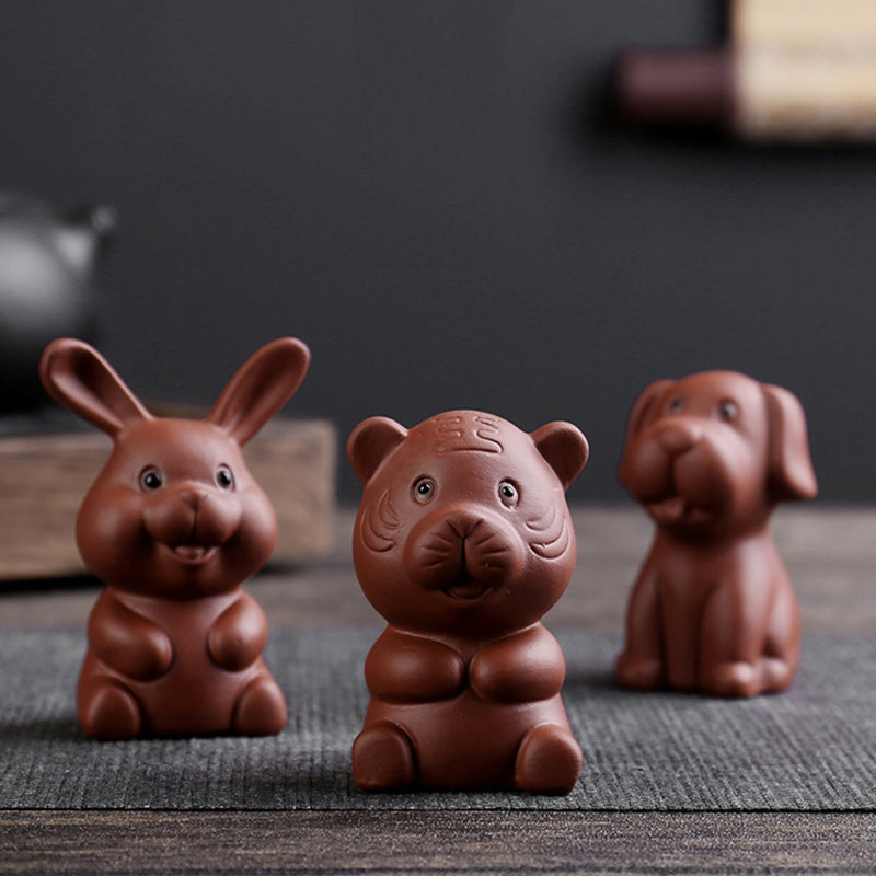 Nimara Ritual Chinese Zodiac Purple Clay Wealth Ceramic Tea Pet Home Figurine Decoration