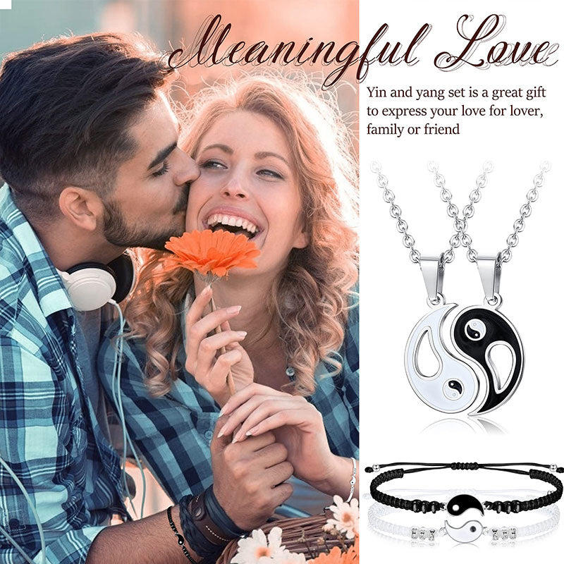 Everlasting Friendship Love Couple Yin Yang Necklace Bracelets Set