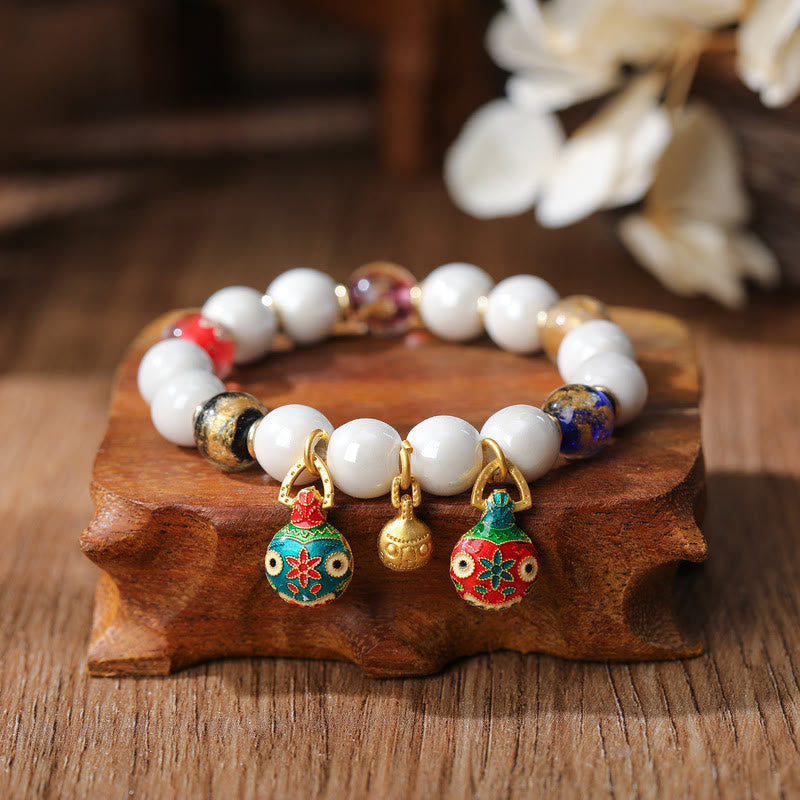 Nimara Ritual Gold Swallowing Beast Family Charm Liuli Glass Colorful Porcelain Bead Luck Bracelet