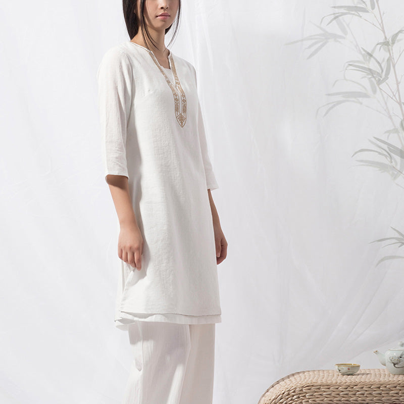 Nimara Ritual 2Pcs Tai Chi Meditation Yoga Cotton Clothing Top Pants Women's Set