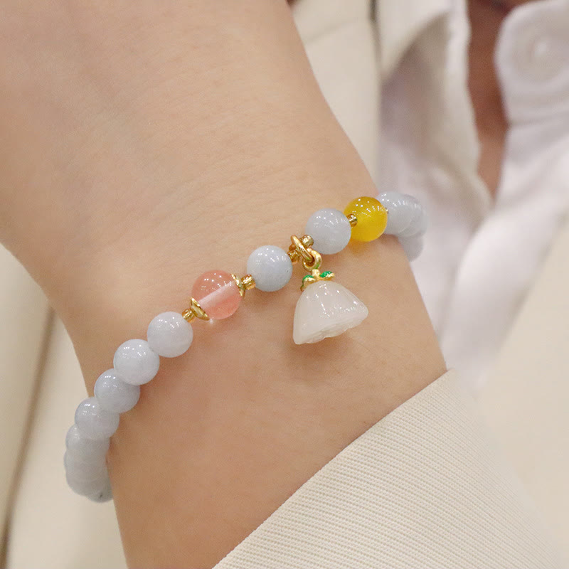 Nimara Ritual Natural Aquamarine Chalcedony Serenity Rabbit Gourd Cat Charm Bracelet