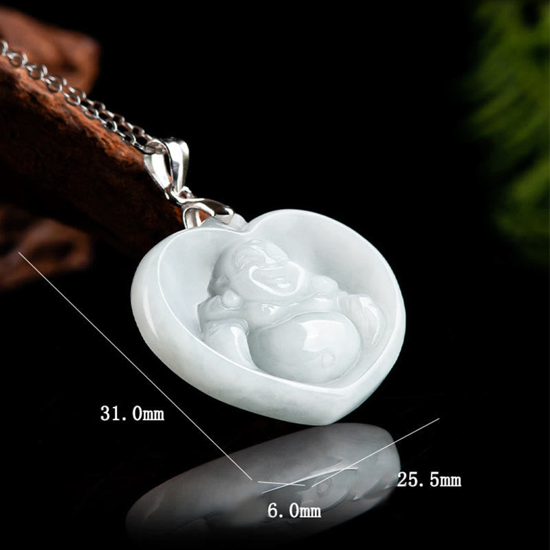 Nimara Ritual Laughing Buddha White Jade Luck Blessing Titanium Steel Chain Necklace Pendant