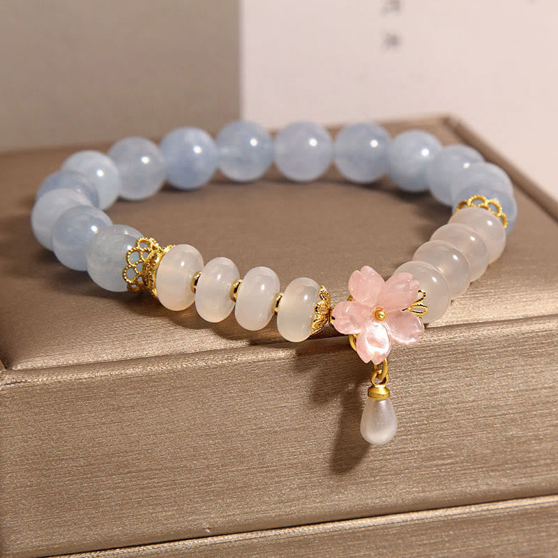 Nimara Ritual Aquamarine White Agate Pearl Abacus Beads Flower Healing Bracelet