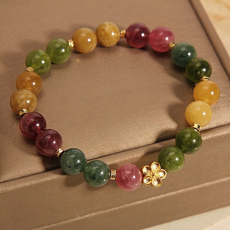 Nimara Ritual Natural Colorful Tourmaline Golden Flower Positive Bracelet