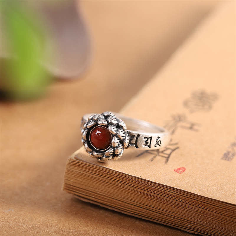 Nimara Ritual925 Sterling Silver Lotus Red Agate Confidence Blessing Ring
