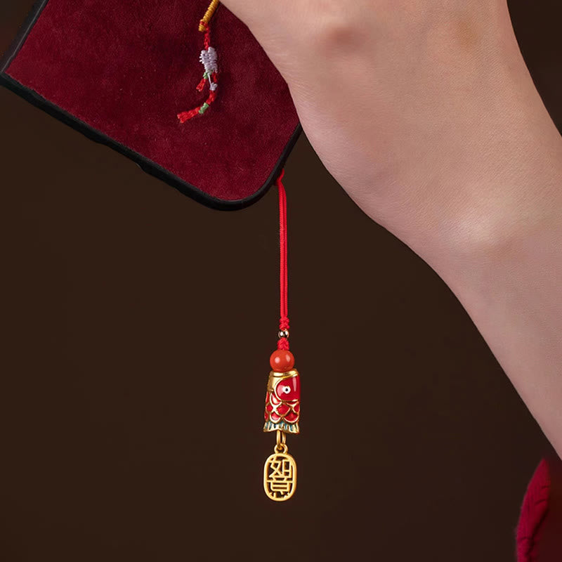 Nimara Ritual Koi Fish Cinnabar Attracting Wealth Wish Ruyi Charm Luck Phone Hanging Decoration
