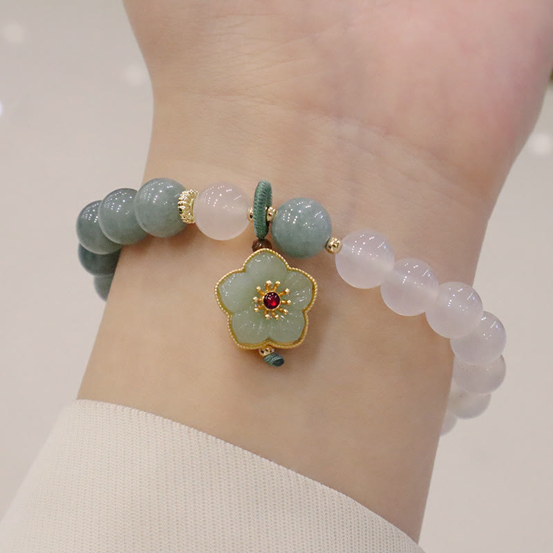 Nimara Ritual White Agate Jade Lotus Flower Peace Buckle Protection Bracelet