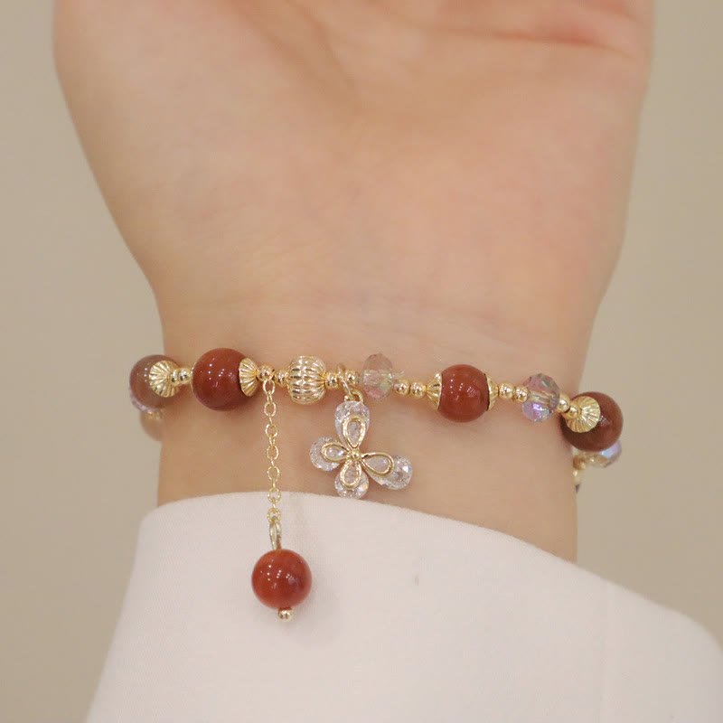 Nimara Ritual Natural Fu Lu Shou Rainbow Crystal Rutilated Quartz Wealth Butterfly Charm Bracelet