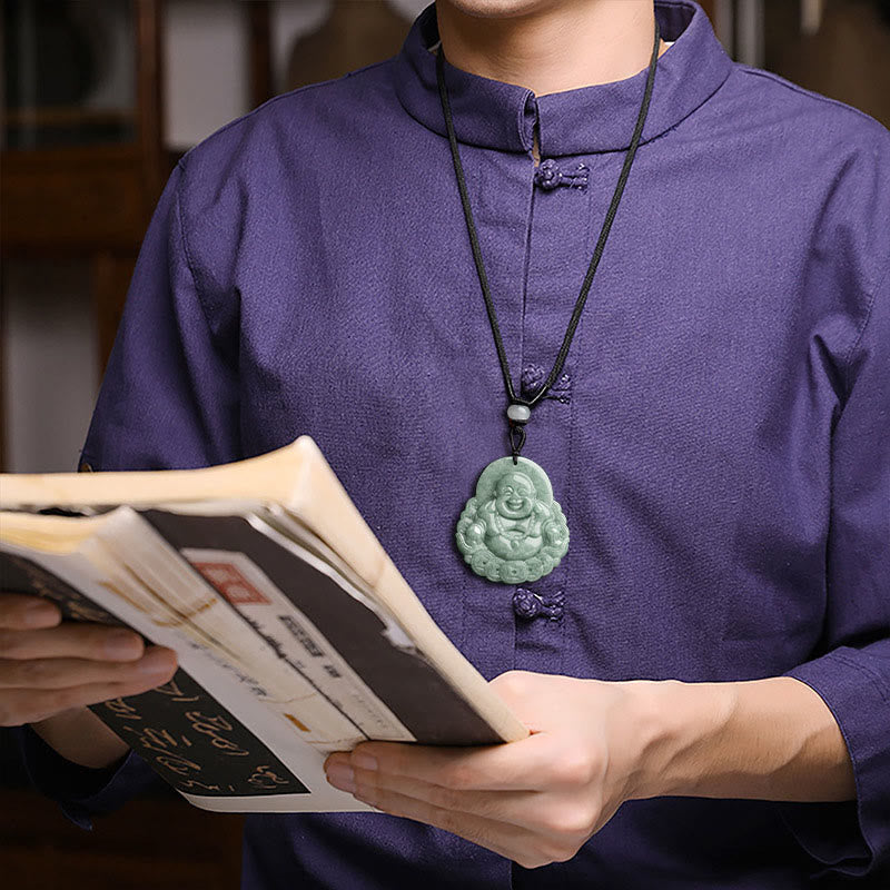 Nimara Ritual Laughing Buddha Natural Jade Copper Coin Abundance Necklace Pendant