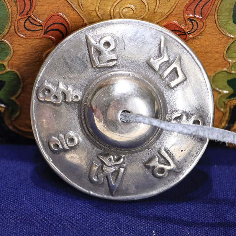 Nimara Ritual Tibetan Tingsha Bell Six True Words White Copper Healing Decoration