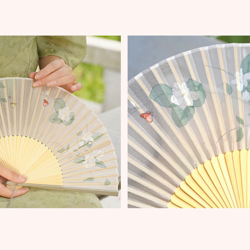 Nimara Ritual Jasmine Flowers Handheld Bamboo Folding Fan