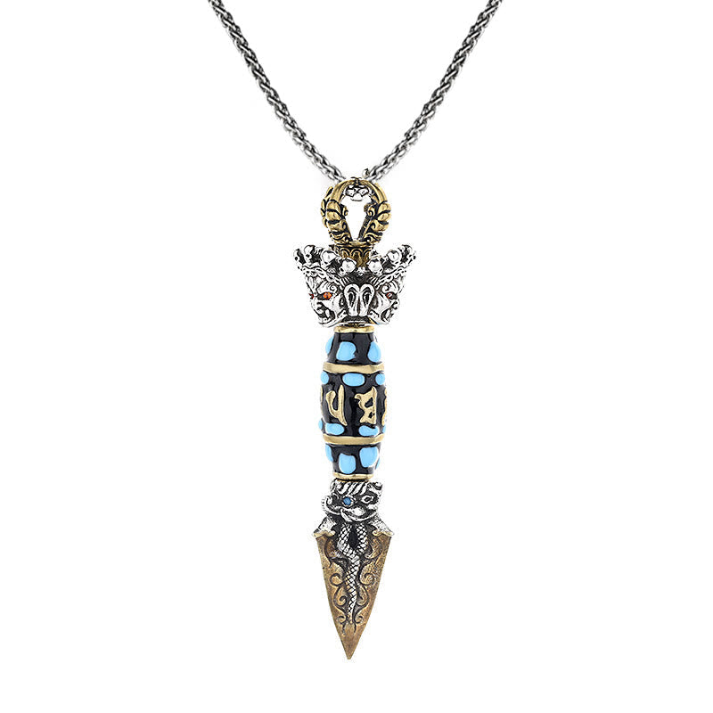 Nimara Ritual Tibet Om Mani Padme Hum Dzi Bead Dorje Vajra Pattern Wealth Rotatable Necklace Pendant
