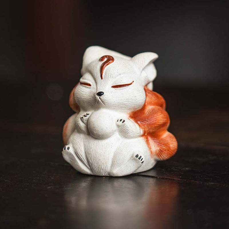 Nimara Ritual Mini Nine Tailed Fox Purple Clay Luck Desk Decoration