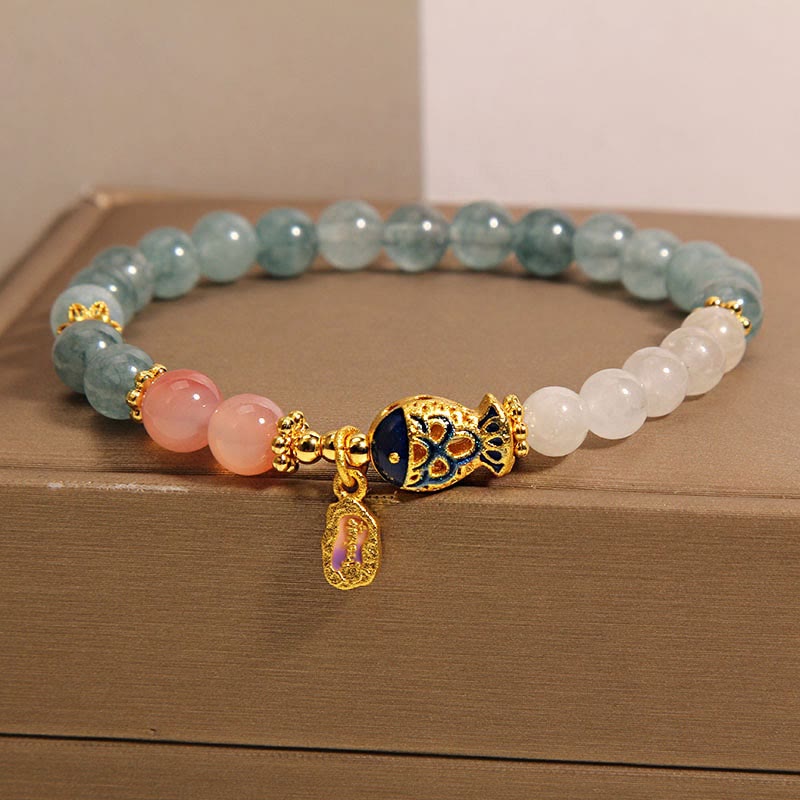 Nimara Ritual Jade Yanyuan Agate White Jade Koi Fish Scripture Charm Luck Bracelet