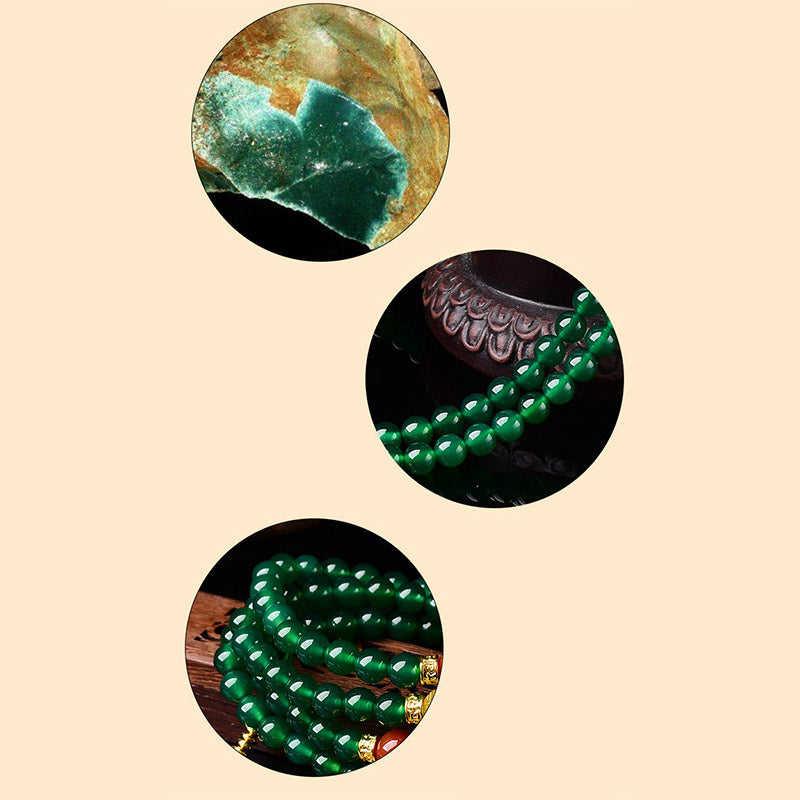 Nimara Ritual 108 Beads Natural Green Agate Success Bracelet Mala