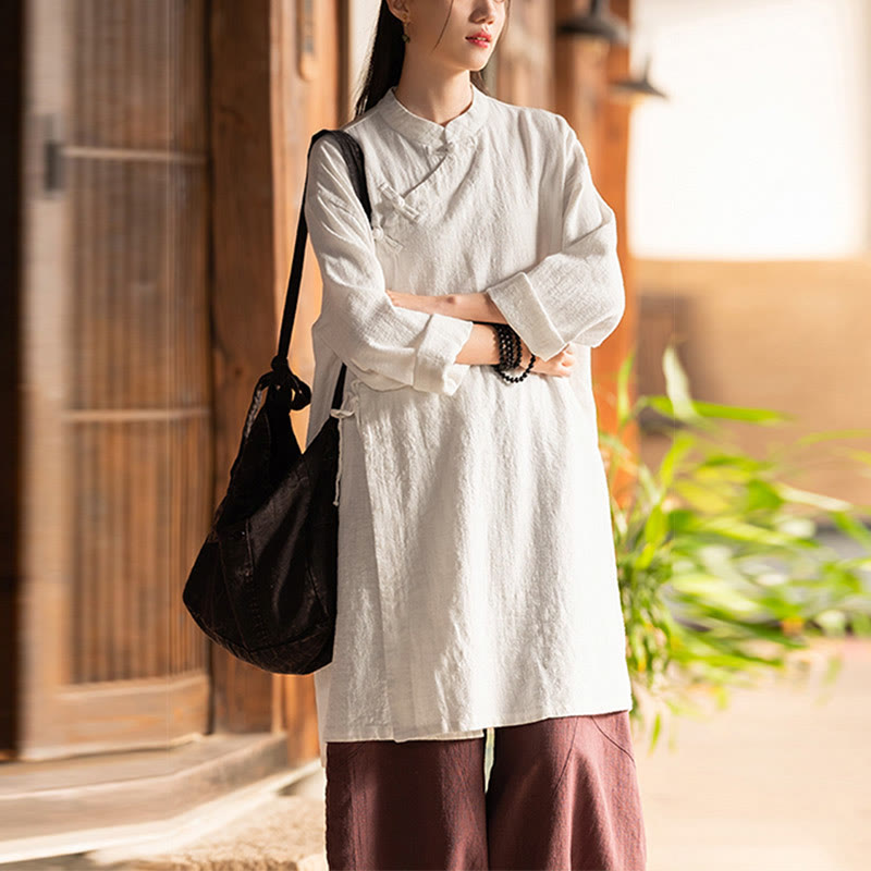 Nimara Ritual Vintage Cotton Linen Blouse Women Long Sleeve Shirt Chinese Hanfu Top