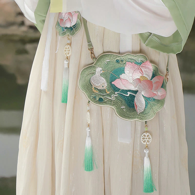 Nimara Ritual Luck Embroidery Lotus Koi Fish Rabbit Flower Hanfu Bag Crossbody Bag Shoulder Bag