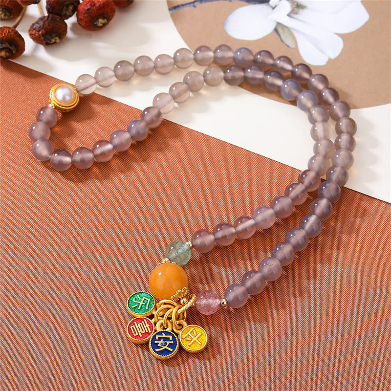 Nimara Ritual Natural Gray Agate Peace And Joy Charm Balance Double Wrap Bracelet