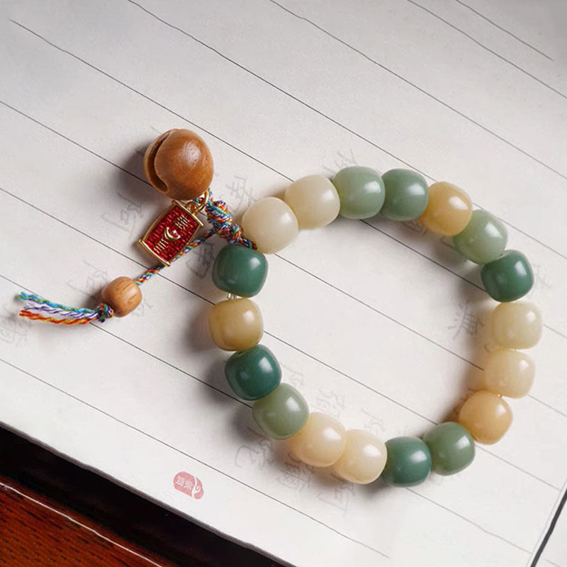 Nimara Ritual Natural Gradient Bodhi Seed Wisdom Wooden Fish Drum Charm Bracelet