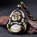 Nimara Ritual Laughing Buddha Gold Sheen Obsidian Wealth Necklace Pendant
