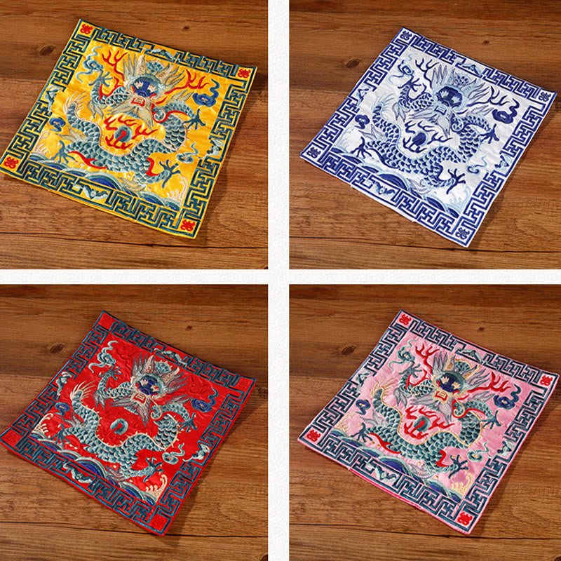 Nimara Ritual Crane Phoenix Dragon Kirin Embroidered Cup Mat Pad Tea Cup Coaster Square Kung Fu Tea Mat
