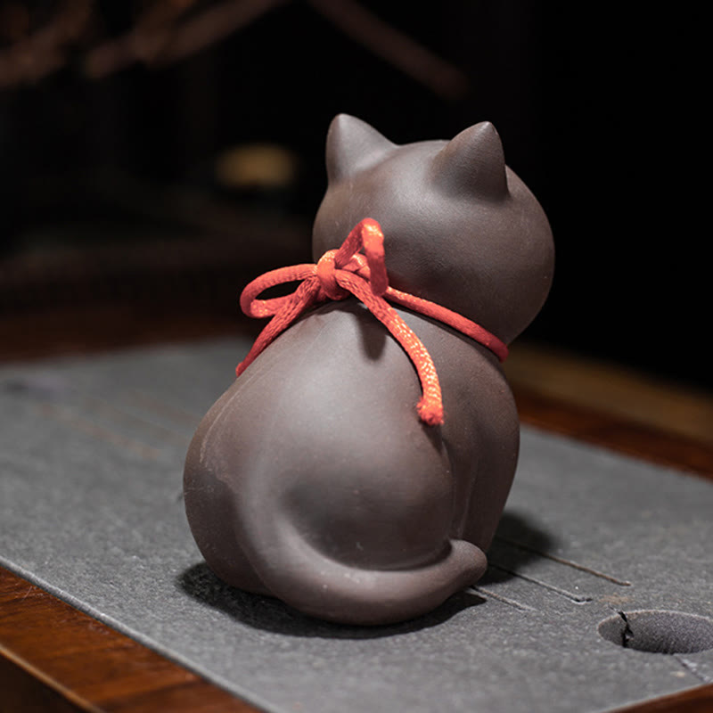 Nimara Ritual Mini Lovely Cat Tea Pet Purple Clay Figurine Desk Decoration