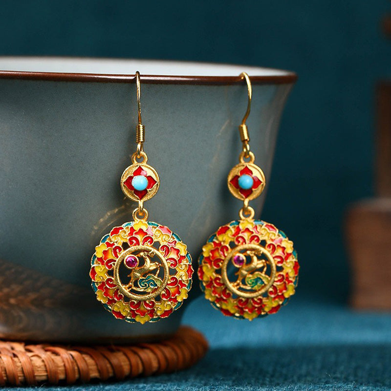 Nimara Ritual 24K Gold Plated Dunhuang Color Elk Copper Balance Drop Earrings
