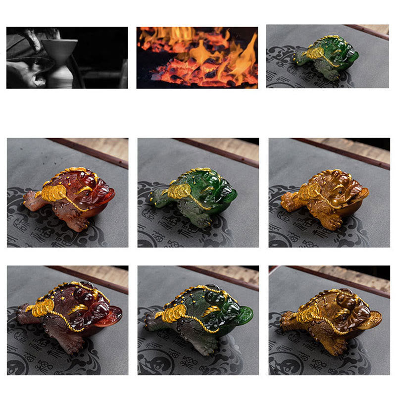 Nimara Ritual Color Changing FengShui Wealth Lucky Frog Copper Coin Tea Pet Resin Figurine Decoration