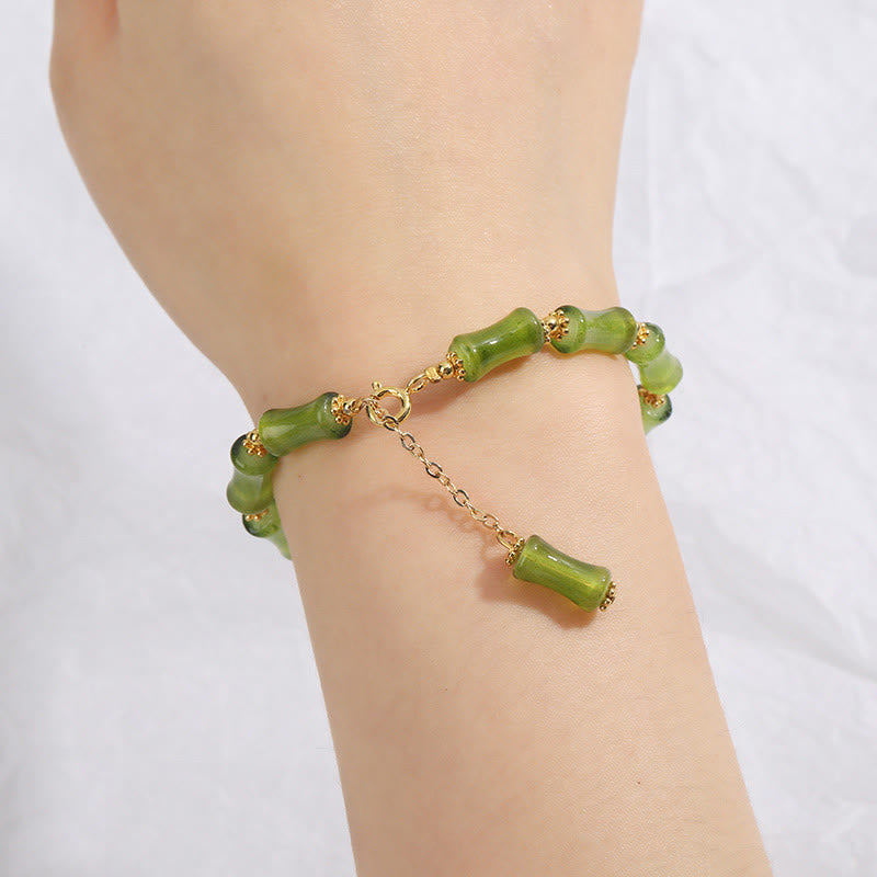 Nimara Ritual Green Bamboo Pattern Liuli Crystal Moss Agate Wealth Chain Bracelet