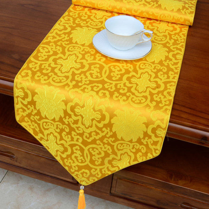 Nimara Ritual Prayer Altar Flower Vajra Dragon Pattern Tibetan Auspicious Symbols Tassels Jacquard Table Runner