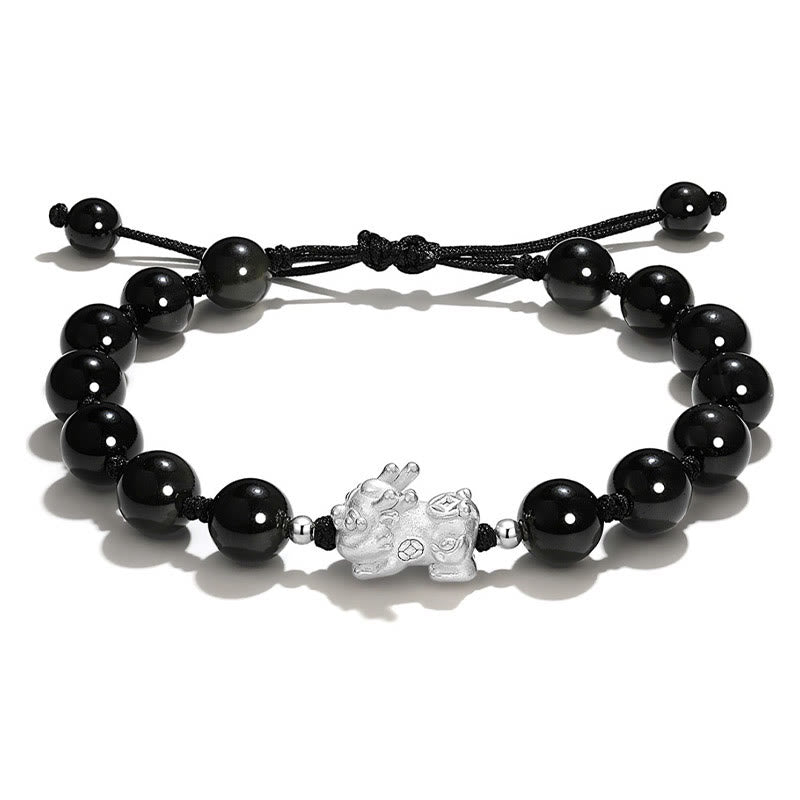 Nimara Ritual Natural Black Obsidian Cat's Eye Pink Crystal PiXiu Strength Bracelet