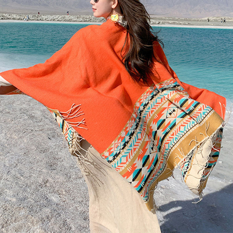 Nimara Ritual Tibetan Shawl Colorful Geometry Winter Cozy Travel Scarf Wrap
