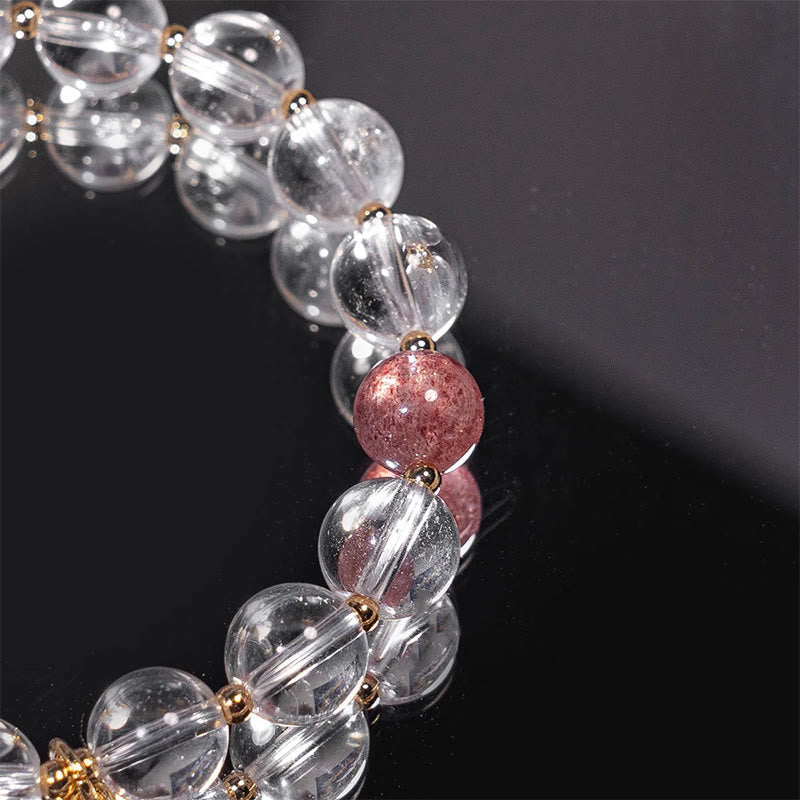 Nimara Ritual White Crystal Strawberry Quartz Healing Attract Fortune Charm Bracelet