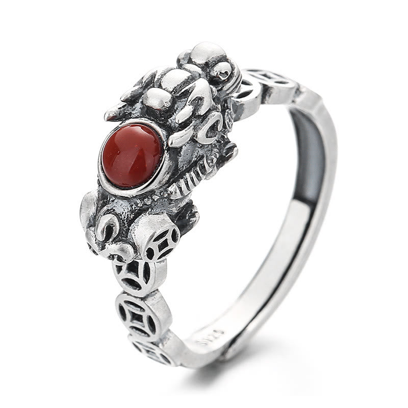 Nimara Ritual PiXiu Copper Coin Red Agate Wealth Luck Ring