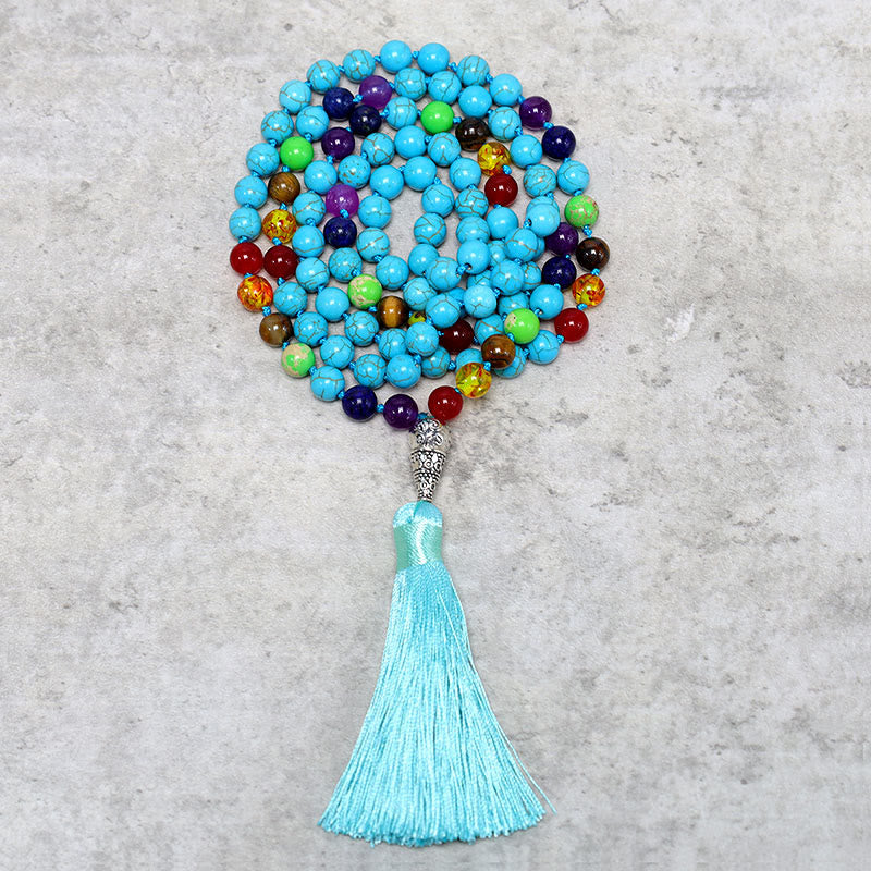 Nimara Ritual 108 Mala Turquoise Beads Yoga Meditation Prayer Beads Necklace