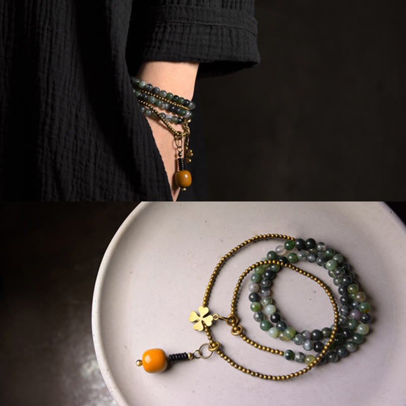 Nimara Ritual Moss Agate Copper Lucky Multilayer Bracelet