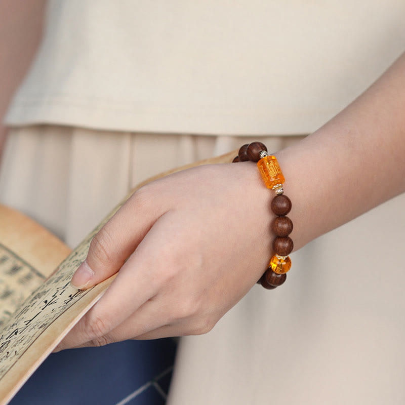 Nimara Ritual Natural Phoebe Zhennan Wood Om Mani Padme Hum God Of Wealth Crystal Protection Bracelet