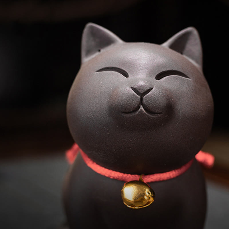 Nimara Ritual Mini Lovely Cat Tea Pet Purple Clay Figurine Desk Decoration