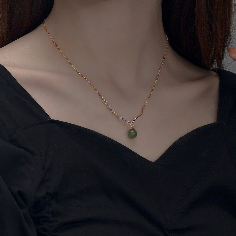 Nimara RitualNatural Hetian Jade Pearl Luck Bead Necklace Pendant
