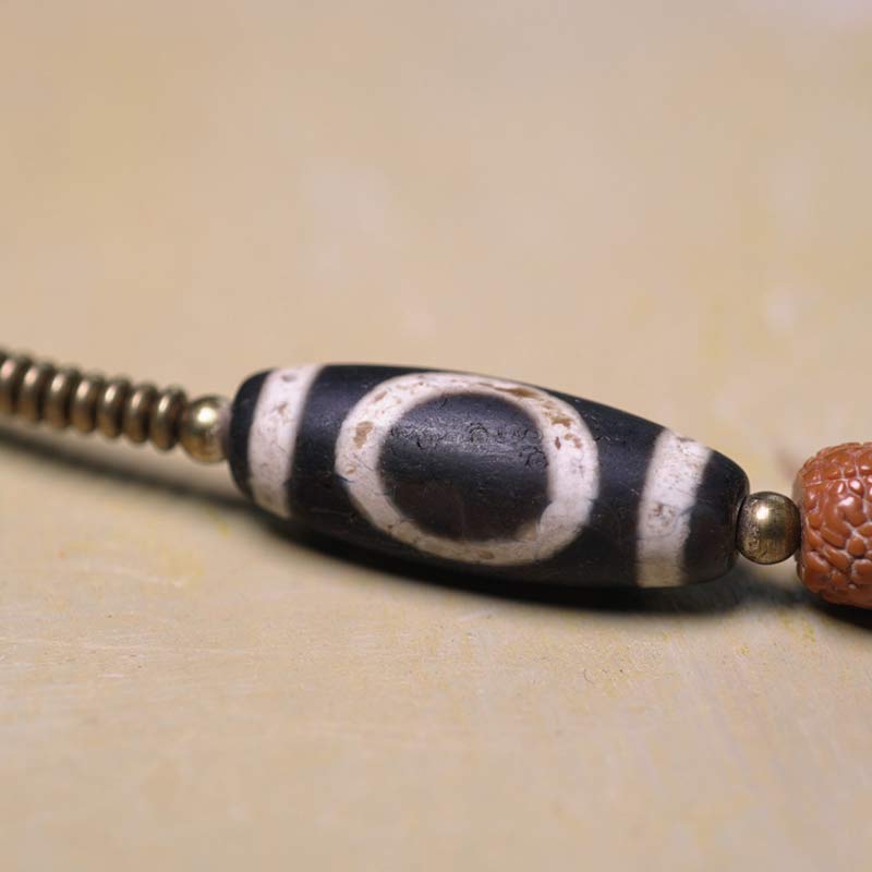 Nimara Ritual 108 Mala Rudraksha Beads Bodhi Seed Dzi Bead Luck Auspiciousness Tassel Bracelet