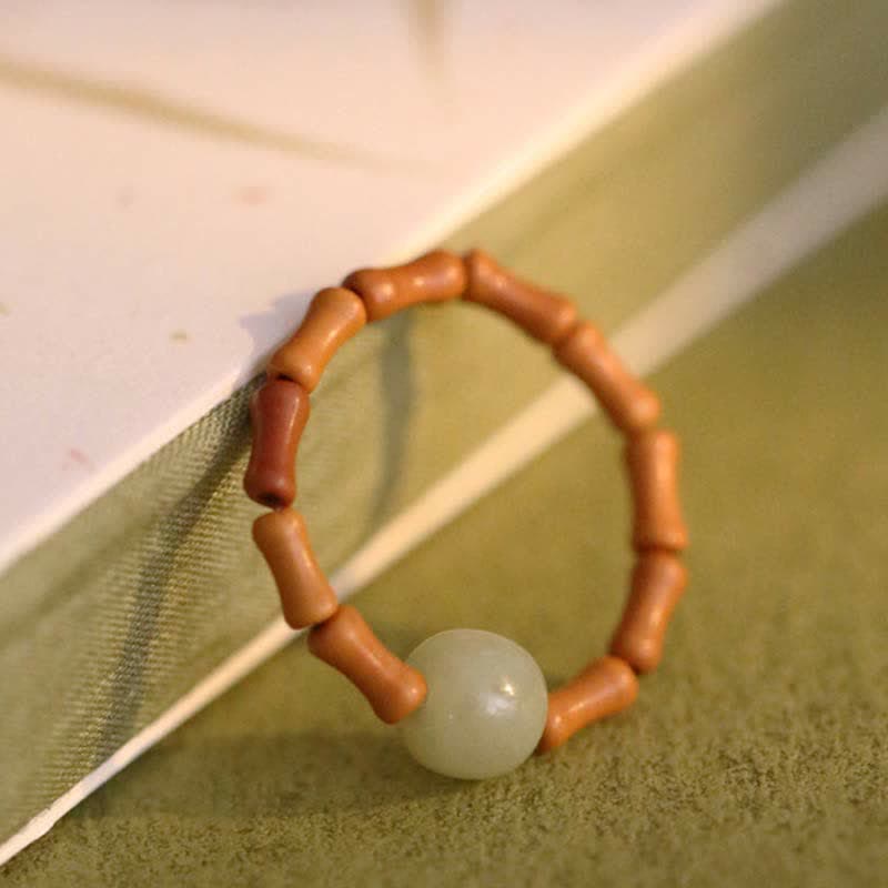Nimara Ritual Hetian Jade Beaded Bamboo Prosperity Luck Ring