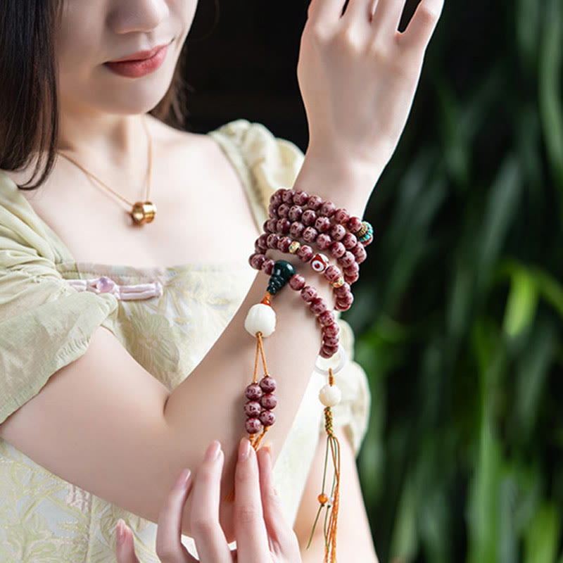 Nimara Ritual Red Bodhi Seed Om Mani Padme Hum Lotus Engraved Harmony Bracelet