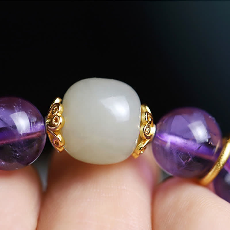 Nimara Ritual Natural Amethyst Crystal Hetian Jade Healing Charm Bracelet