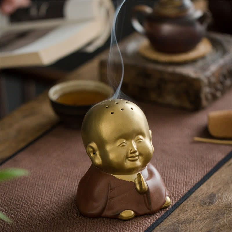 Nimara Ritual Little Buddha Laughing Buddha Ceramic Healing Incense Burner
