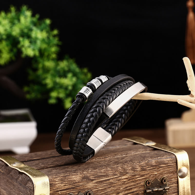 Nimara Ritual Leather Multi-Layer Titanium Steel Balance Braided Magnetic Buckle Bracelet