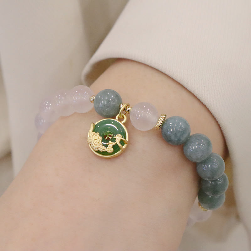 Nimara Ritual White Agate Jade Lotus Flower Peace Buckle Protection Bracelet