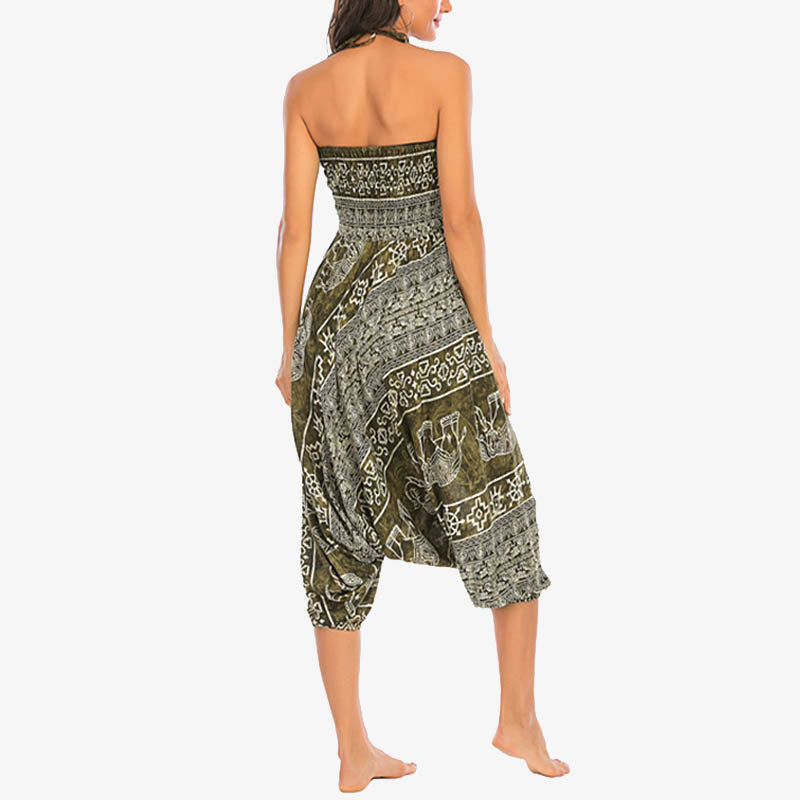 Nimara Ritual Two Style Wear Elephant Pattern Loose Smocked Harem Trousers Jumpsuit Women's Yoga Pants