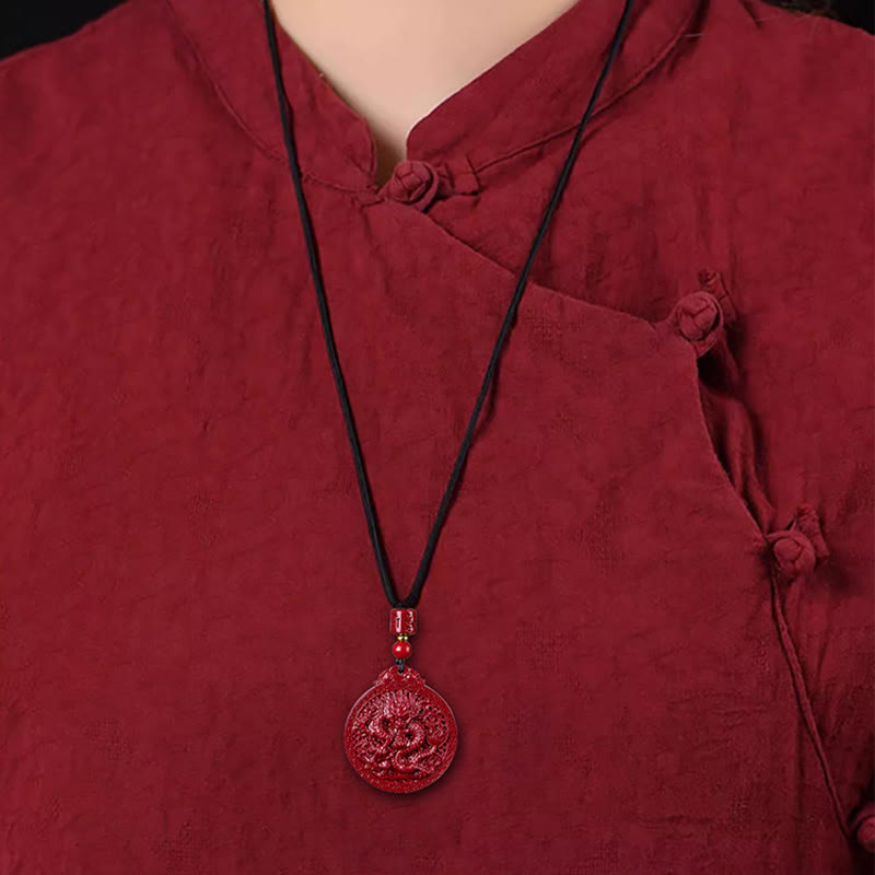 Nimara Ritual Year of the Dragon Natural Cinnabar Dragon Protection Necklace Pendant